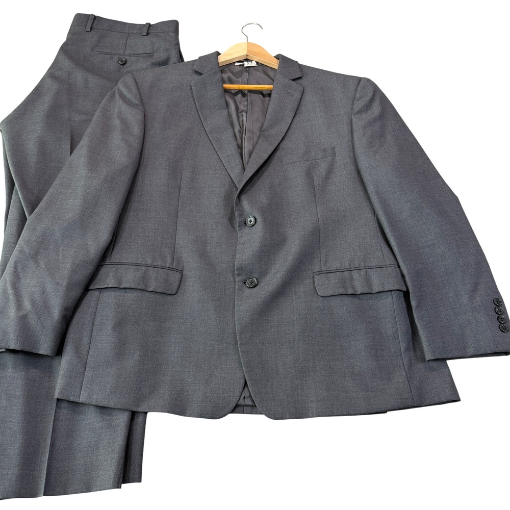 Joseph Abboud Mens 46S 2-Piece Suit Blazer Gray Wool Flat Front Pants 38x30 EUC